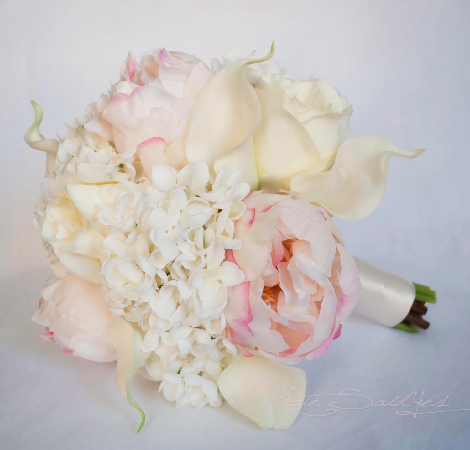 Ivory and Blush Wedding Bouquet - Peony Hydrangea Rose and Calla Lily Bridal Bouquet