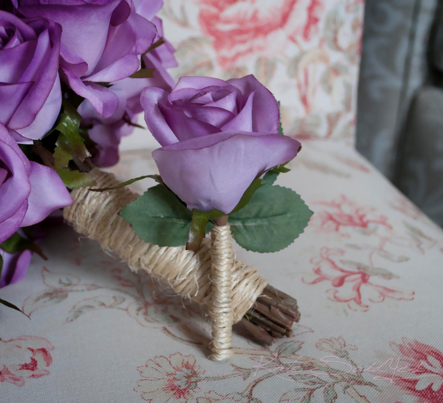 Wedding Boutonniere Rustic Lavender Rose Boutonniere
