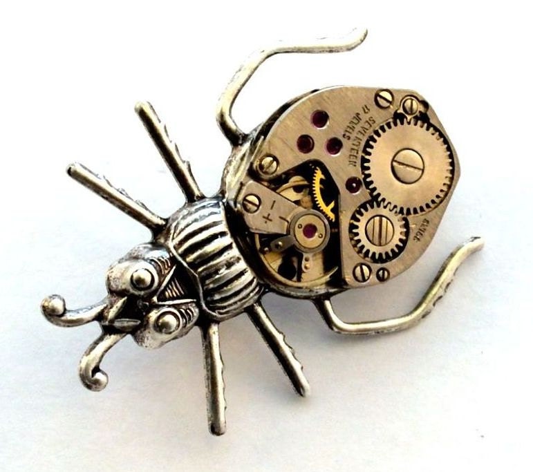 Steampunk Beetle Pin, Steampunk Brooch