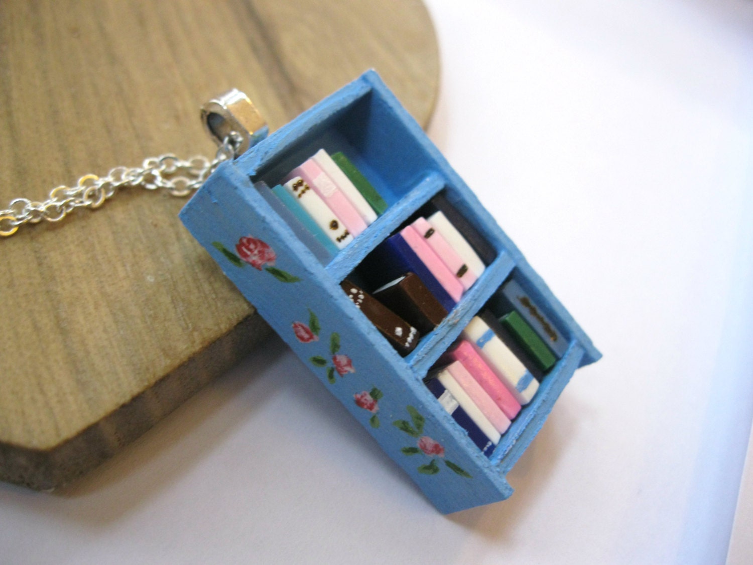English Rose Bookshelf Necklace - Book Jewelry by Coryographies (Made to Order)