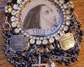 Antique Saint Teresa necklace religious French rosary rhinestone souvenir Italy catholic one of a kind jewelry assemblage