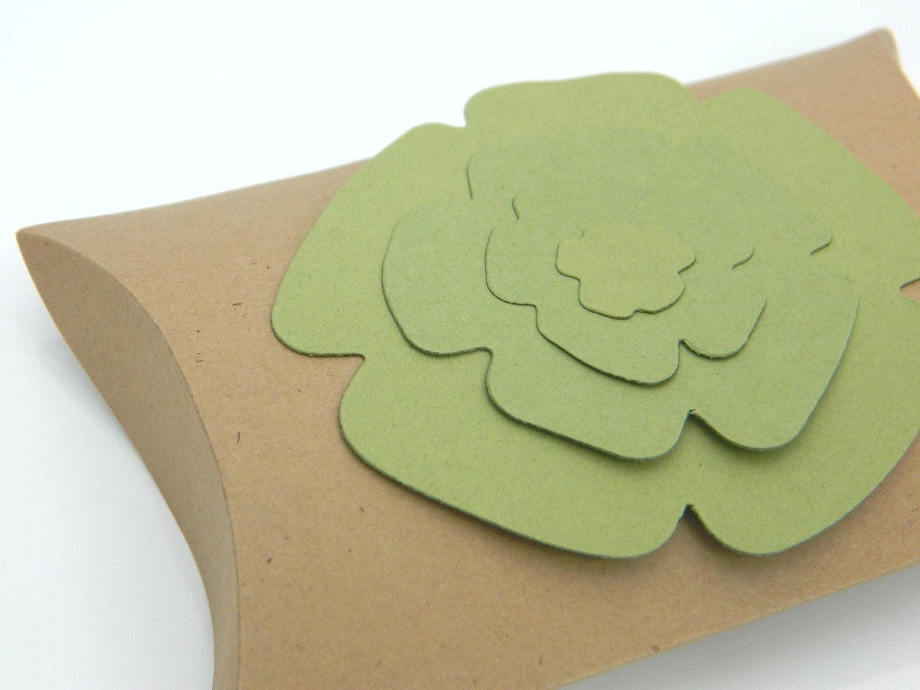 Gift Wrap Pillow Box - Package of 3 - Green, Moss Green, Kraft, Dark, Flower, Copper, Brown, Olive, Wedding Favor, Party Favor, Favor, Fall