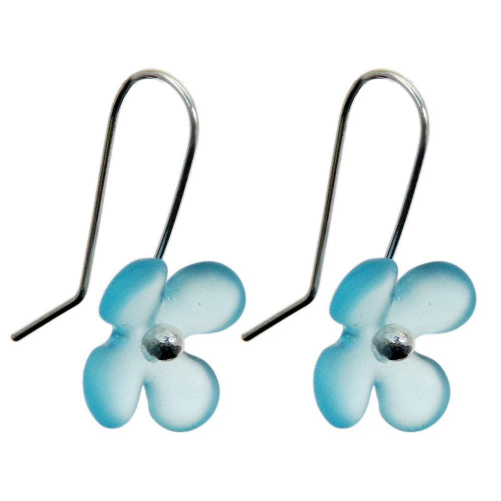 Hydrangea Flower Recycled Glass Earrings Bombay Blue.