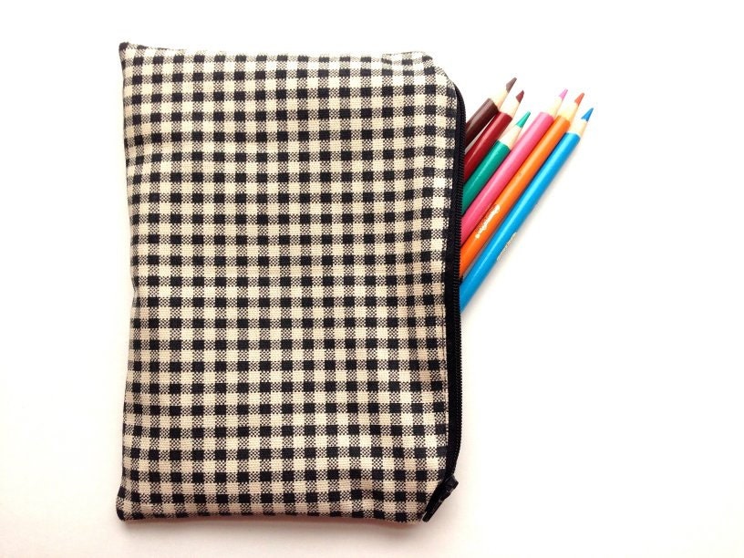 Plaid Zippered Case - For makeup or pencils - Camera case