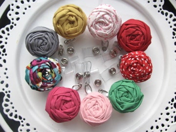 Fabric flower badge reel retractable id women accessories