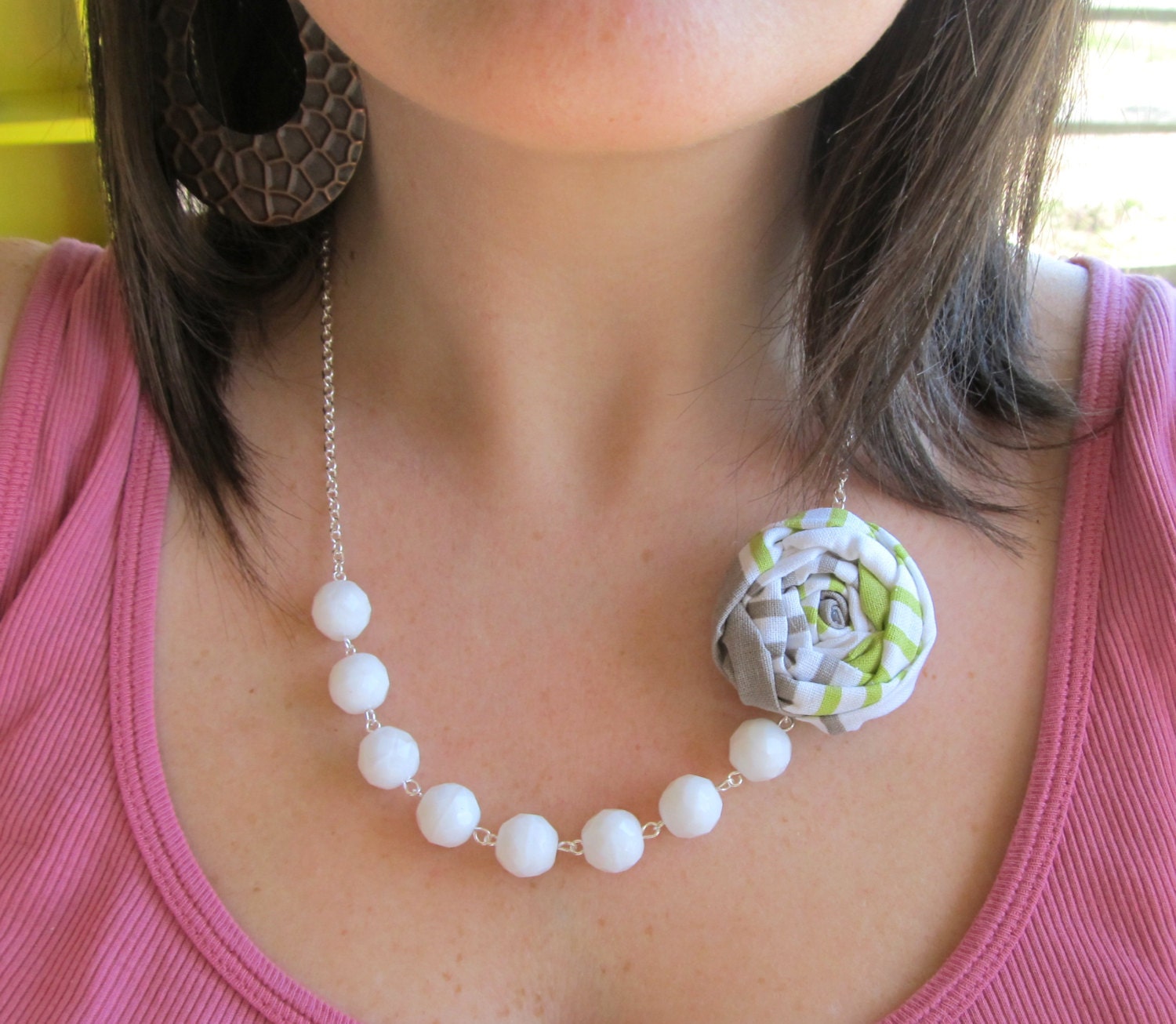 Fresh Mojito statement necklace fabric flower