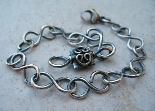 Sterling Silver Bracelet Oxidized Jewelry Chain Link Bracelet