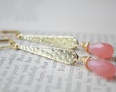 Strawberry drop Earrings- Hammered brass and strawberry jade briolettes