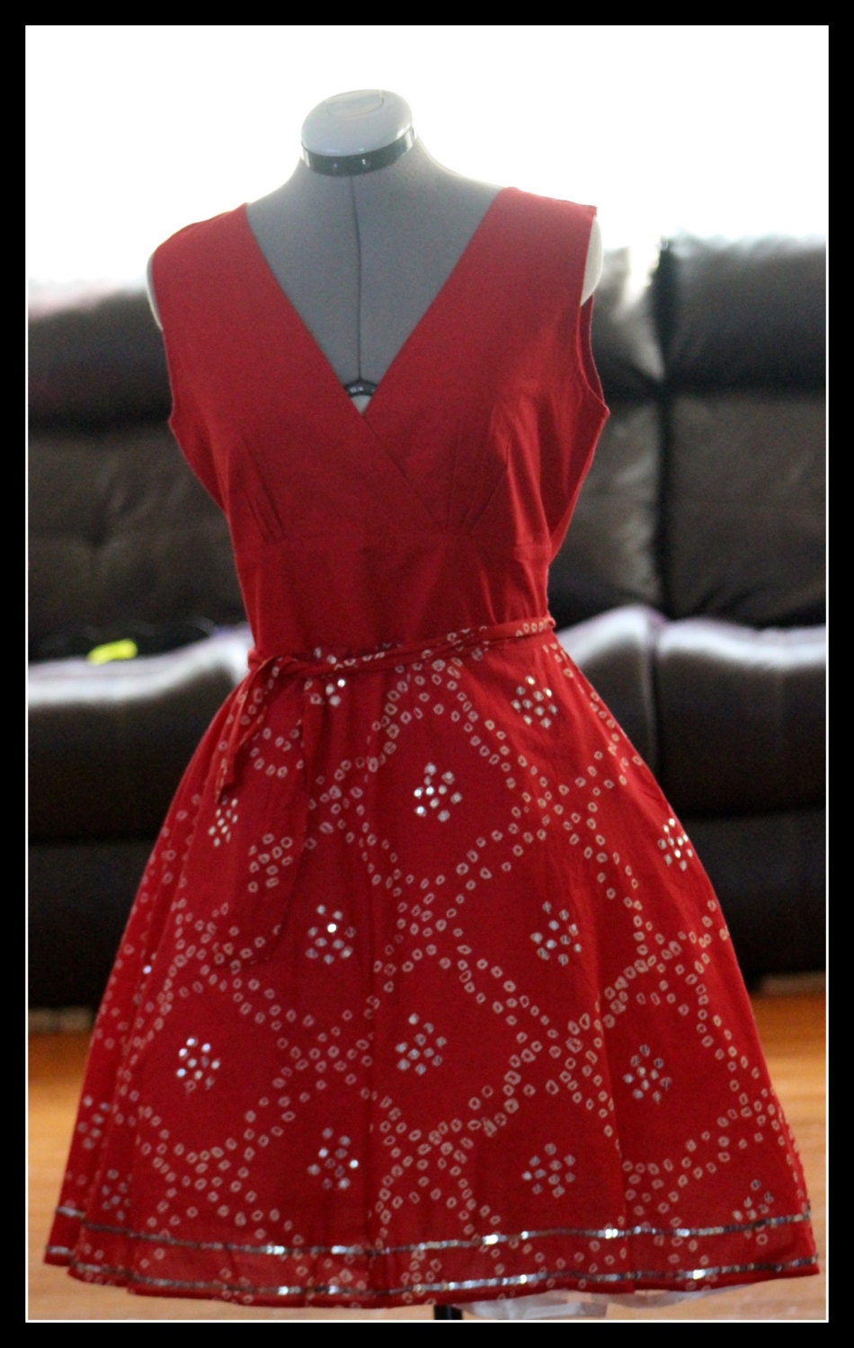 Boho summer hippie tie dye sequin  RED womens sun cotton dress 2XL 2X