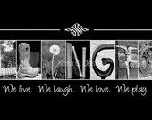 Personalized Family Name Sign - Alphabet Photography - Black and White Print- 10x20 Unframed