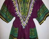 Plum Colored  smocked waist Dashiki Print top