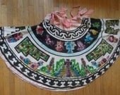 Vintage 1950s hand painted Mexican circle skirt, Aztec temples & masks  size M/L