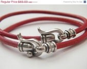 on sale red leather 3 m"m with silver closur for man and woman
