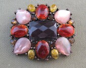 Vintage Colorful Rhinestone Clustered Brooch Liz Claiborne Signed