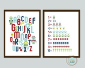 Robot Artwork Print for kids, Set of 2,  Robots ABC and 123, 8X10 Inches, Custom Sizes and Colors, Play room art, Robots for boys