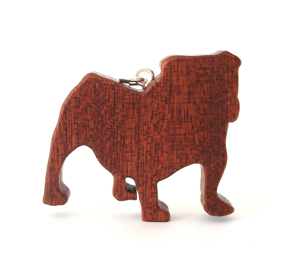 English Bulldog Necklace Sapele Hand Cut Wood Dog Pendant Scroll Saw