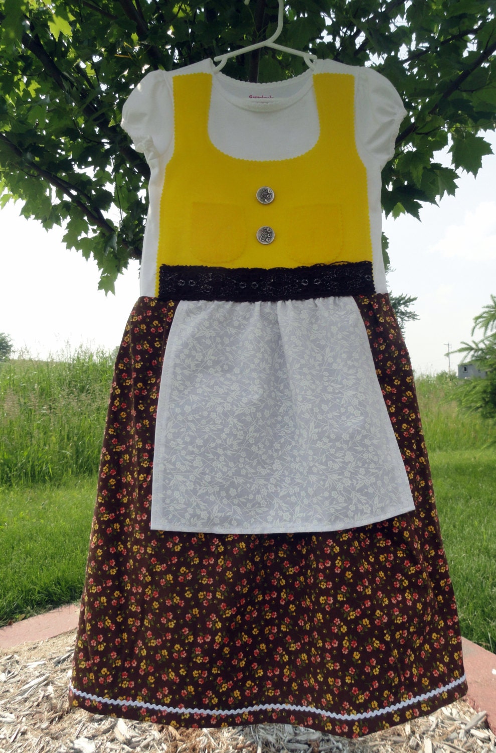 Size 4T vintage inspired German dirndl dress with matching flower headband