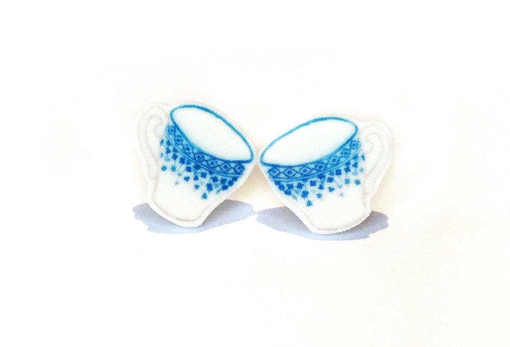 Blue Teacup Earrings