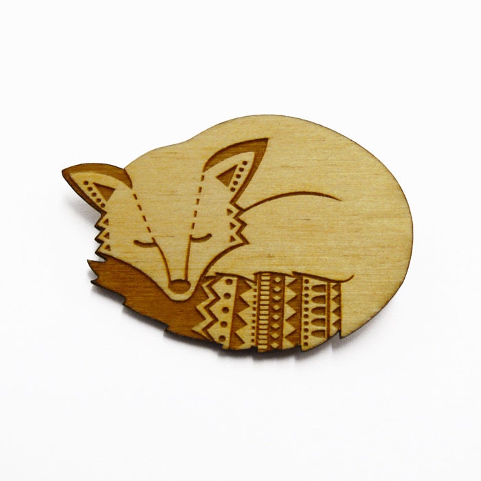 Wooden Fox Brooch