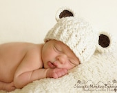 Newborn Baby Boy Hat, 0 to 1 Months Baby Boy Hat, Baby Boy Teddy Bear Hat, Cream with Chocolate Brown Ears. Newborn Photo Props. Baby Gift.