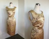 1950's Vintage Asian Cherry Blosson Print Wiggle Dress