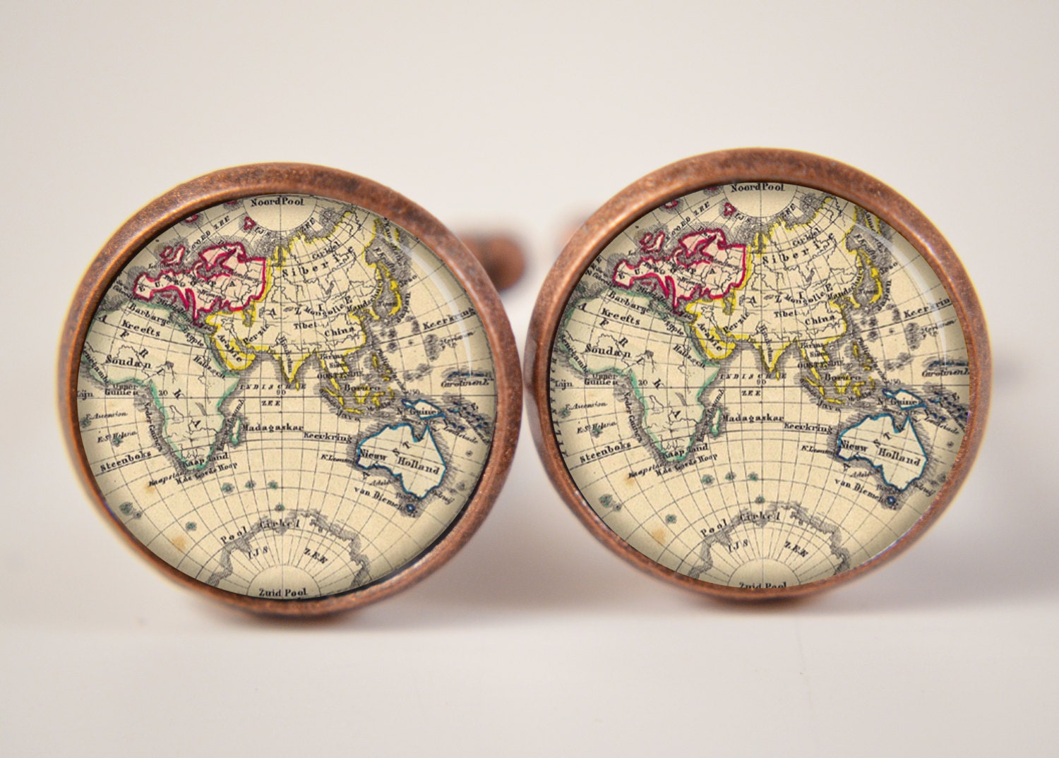 16mm Cuff LInks, Vintage World Map Cufflinks, Resin Cuff Links, Mens Accessories, Cufflinks C337
