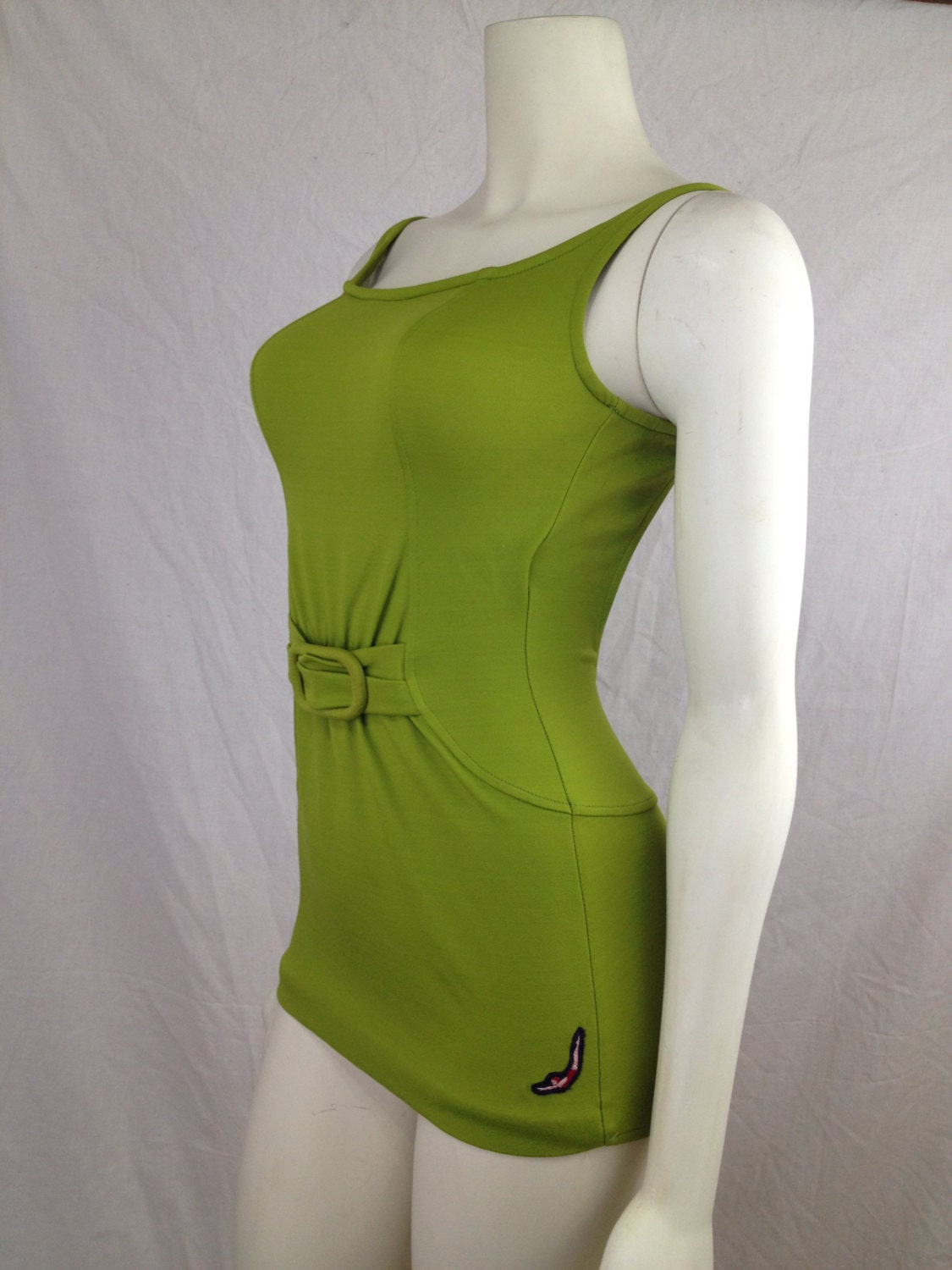 Vintage 1960s Jantzen bathing suit Swim suit Green Modesty Panel Belted Swimsuit