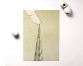 San Francisco, Illustrated Travels 5x7 art print, Transamerica Pyramid, city skyline, pointy, beige, neutral wall decor