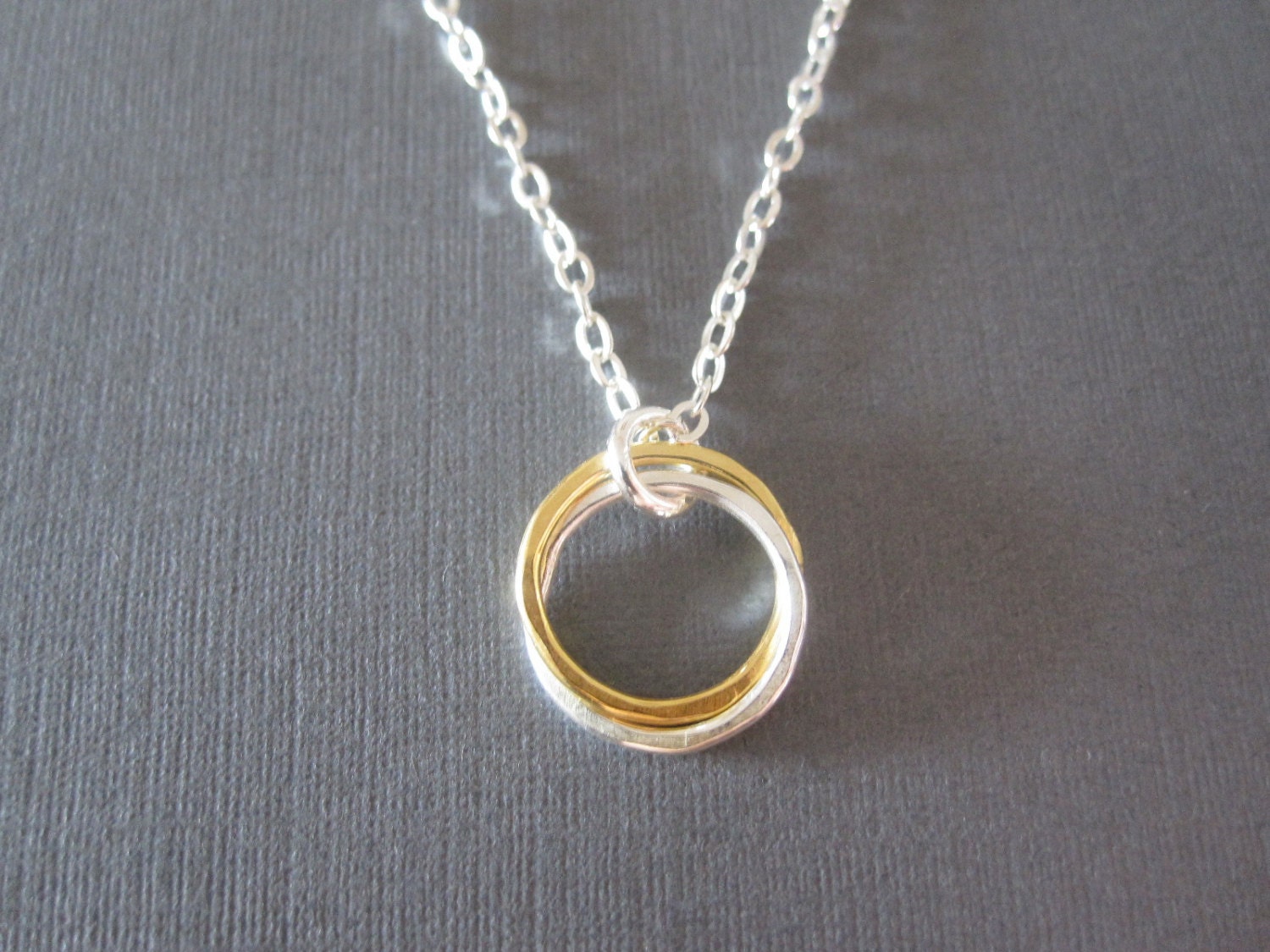 Gold & Silver Hammered Double Circle Necklace.