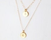 CUSTOM- Multi Stamped Gold Vermeil Initial Necklace-on 14K Gold Filled Chain- Simple everyday hammered initial jewelry