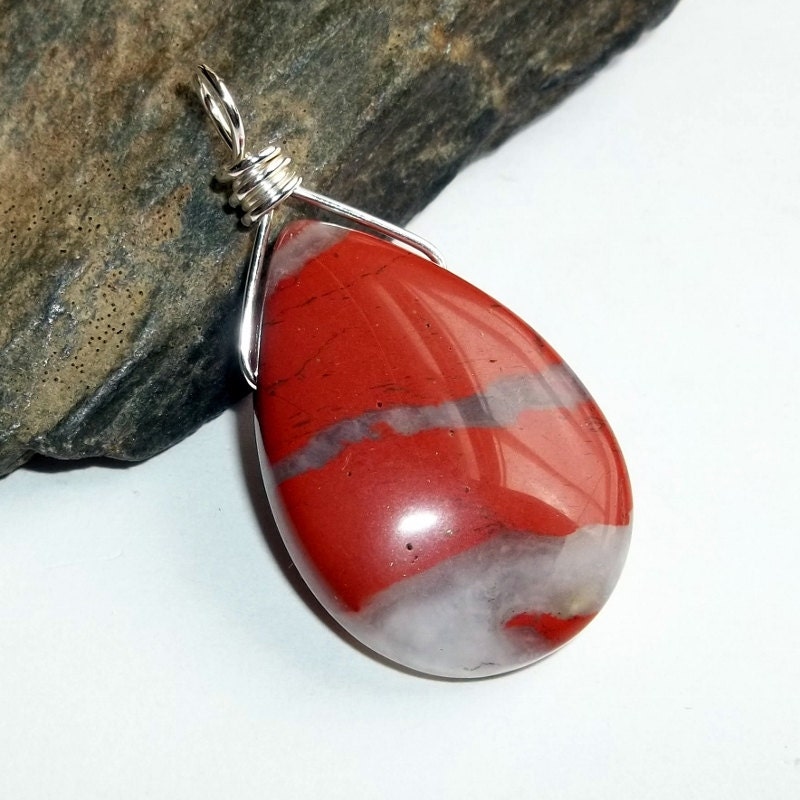 Red River Jasper Gemstone Pendant Sterling Silver Wire Wrapped earthegy
