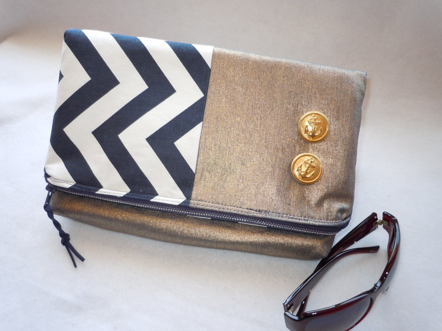 Nautical Chevron Zipper Clutch
