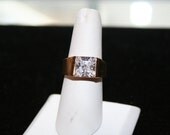 Ring Costume Bold Masculine Rhinestone Solitaire in 14KT Gold Filled