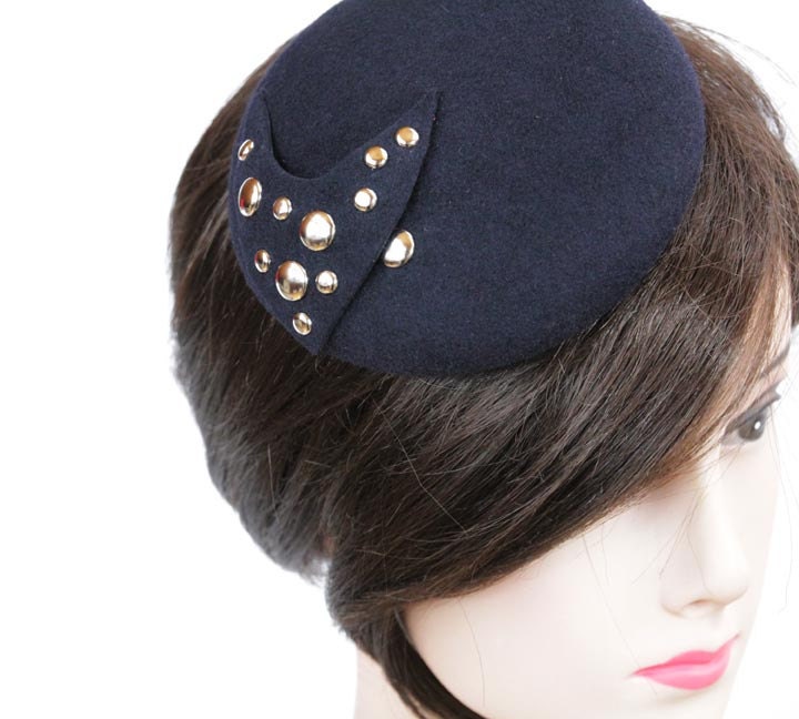 MINI Hat-Button-Dark Navy Blue-Wool Felt-Studs