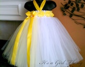 White and Yellow Tutu Dress with Shabby Rosettes and a Ribbon Bow - Up to 4T