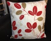 16" square pillow cover with beige and red leaves 