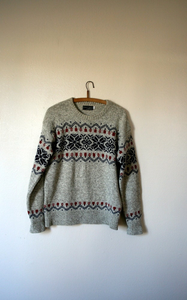 SALE Vintage Sweater / 80's Wool Fair Isle Knit / Men's Large