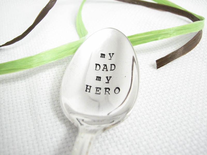 My Dad My Hero - Stamped Teaspoon, Hand Stamped Coffee Spoon, Monogrammed Vintage Silverware, Father's Day Gift