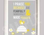 YELLOW GREY CHEVRON Nursery Wall Art - Bible Verse - Bird  Turtle - Religious - Printable - Psalm 139 - INSTant Download
