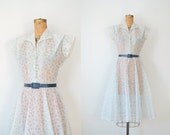 1950s Dress / 50s Sheer Flocked Velvet Dress