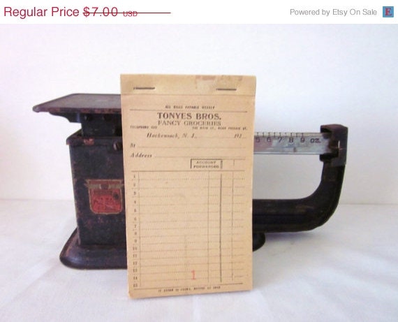 20% OFF SALE Vintage Receipt Pad, Tonyes Bros., Hackensack, NJ, Fancy Groceries