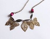 Genova (butterfly charms necklave with fuschia gemstone beads)