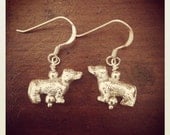 Sterling Silver Dachshund Hook Earrings