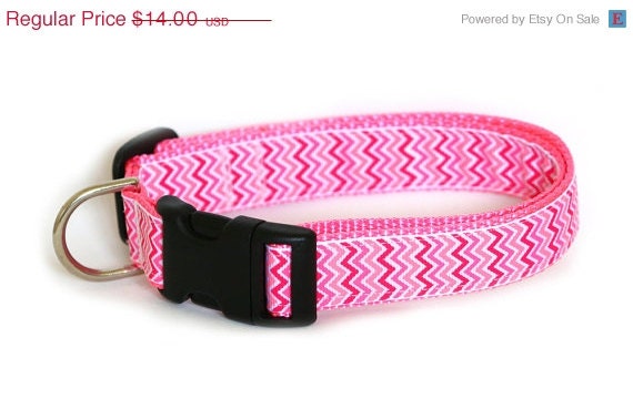ON SALE Chevron Dog Collar - Pink on White Chevrons - Made to Fit Your Dog