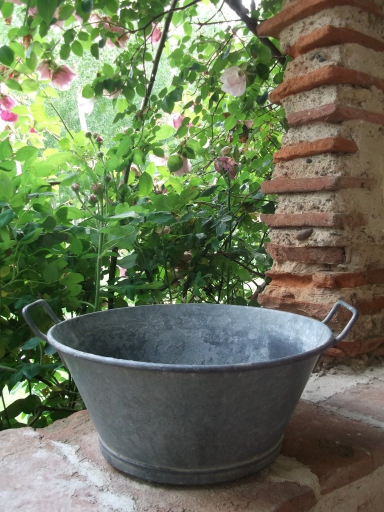 French Vintage Galvanized Tub or Planter