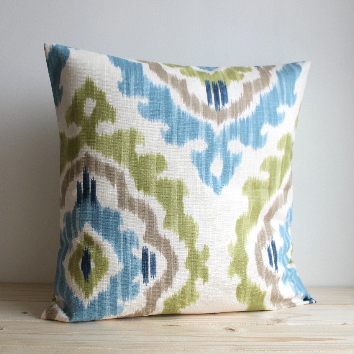 Blue and Green Ikat Pillow Cover - 16 x 16 Ikat Cushion Cover - Ikat Tribal Lush