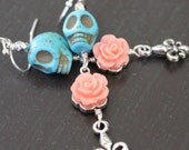Sugar Skull and Rose Earrings Skull Earrings Fleur Di Lis Earrings