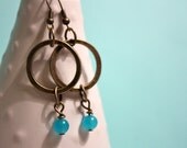 Genuine Blue Quartzite Circle Drop Earrings