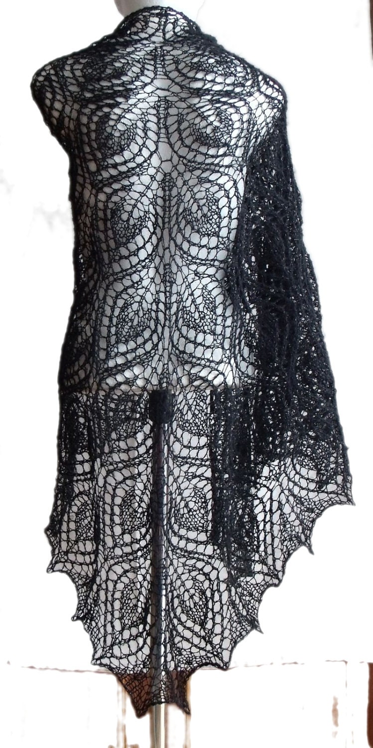 Black Pearl big lacy exclusive ellegant handmade shawl - MyLaceSpace