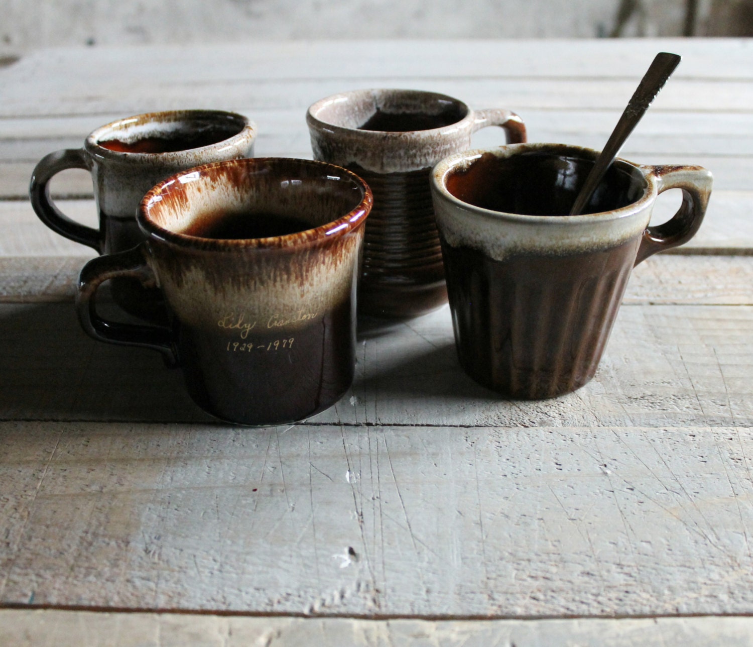 4 Vintage Dripware Coffee Cups